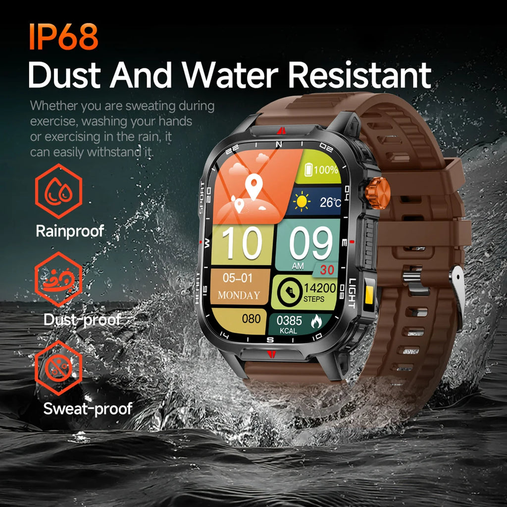 2025 Global Hiking Smartwatch 2.01''Screen 1100mAh Battery LED Light Compass IP68 Voice Assistant Outdoor Sport  Fitness Watch