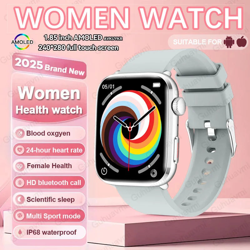 2025 New Genuine NFC Smat Watch For Men 1.85"AMOLED Screen Blood Pressure Heart Rate Female Health Waterproof Smarwatches Ladies