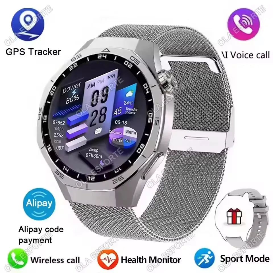 New GT5 Pro Smart Watch 2025 Men Women Heart Rate Bluetooth Call Dynamic Lsland 360*360 AMOLED Screen Waterproof Man Smartwatch