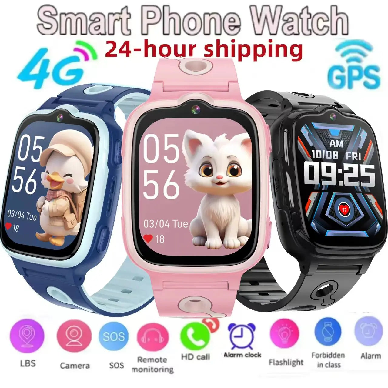 For Android Kids Smart Watch SOS GPS Location Video Call Sim Card For Children SmartWatch Camera Waterproof Watch For Boys Girls