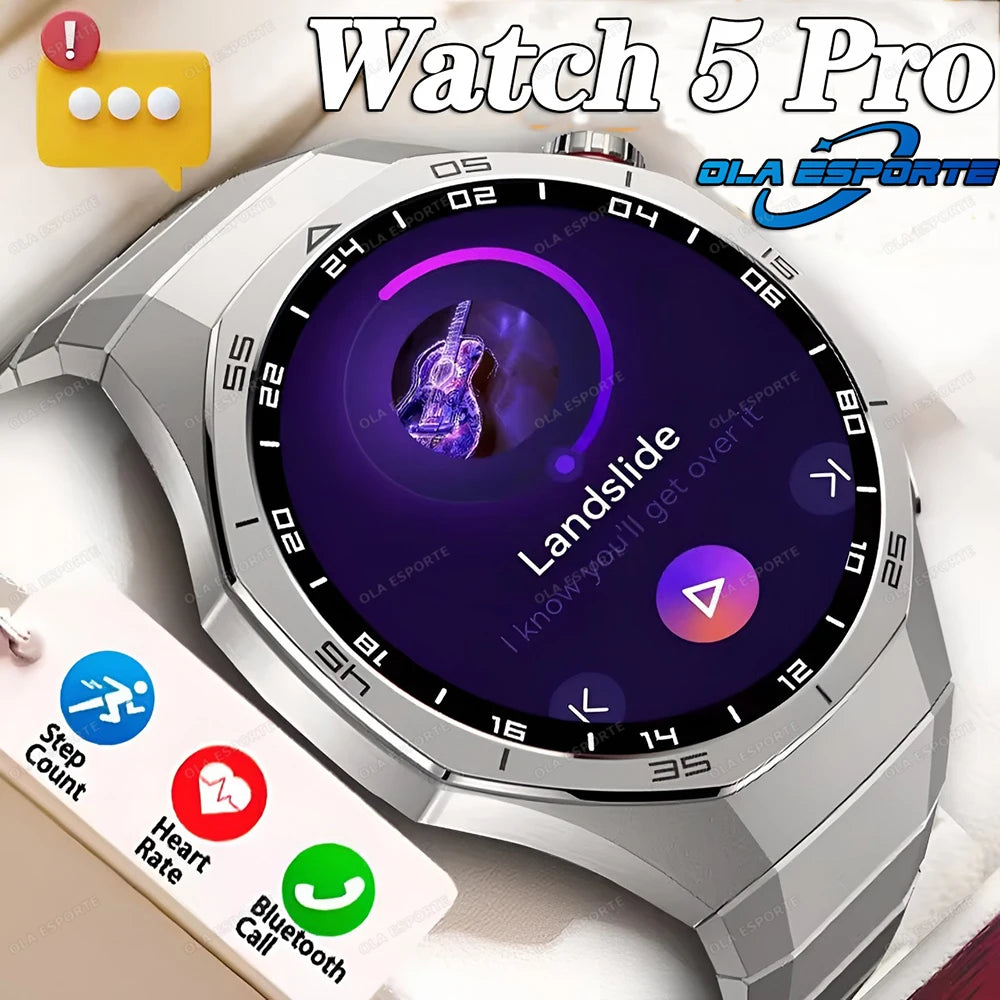 New GT5 Pro Smart Watch 2025 Men Women Heart Rate Bluetooth Call Dynamic Lsland 360*360 AMOLED Screen Waterproof Man Smartwatch