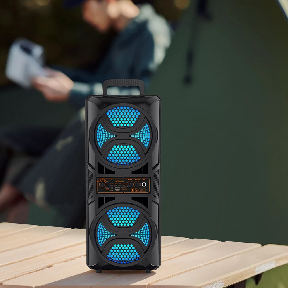 BT Speaker Portable Speaker with 6.5in Subwoofer Deep Bass LED Lights Support USB/TF/AUX/FM/BT/MIC Long Playtime for BBQ Party