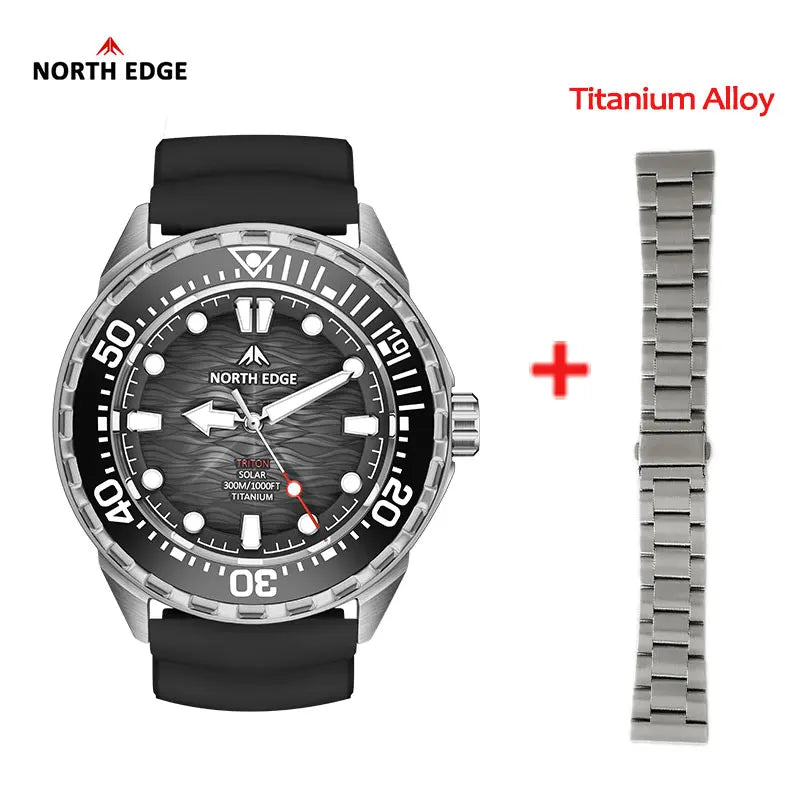 NORTH EDGE TRITON-Ti Solar Powered Dive Watch Titanium Alloy Case Men Luxury Quartz Watches For Men Waterproof 300M