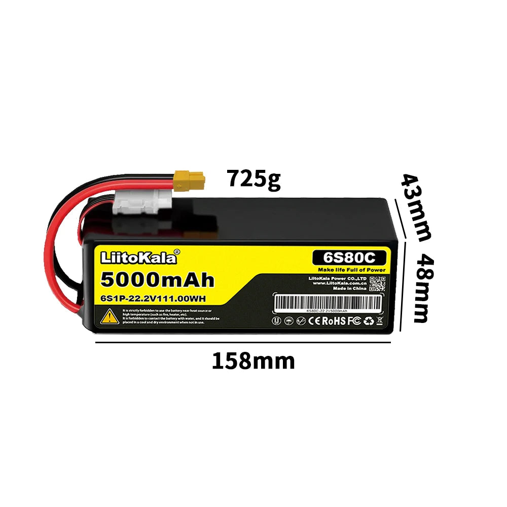 22.2V 50C 60C 80C 100C 6S 6000mAh 10000mAh 12000mAh 16000mAh Lithium Polymer Battery with XT60 X90 Plug, Suitable for Drones