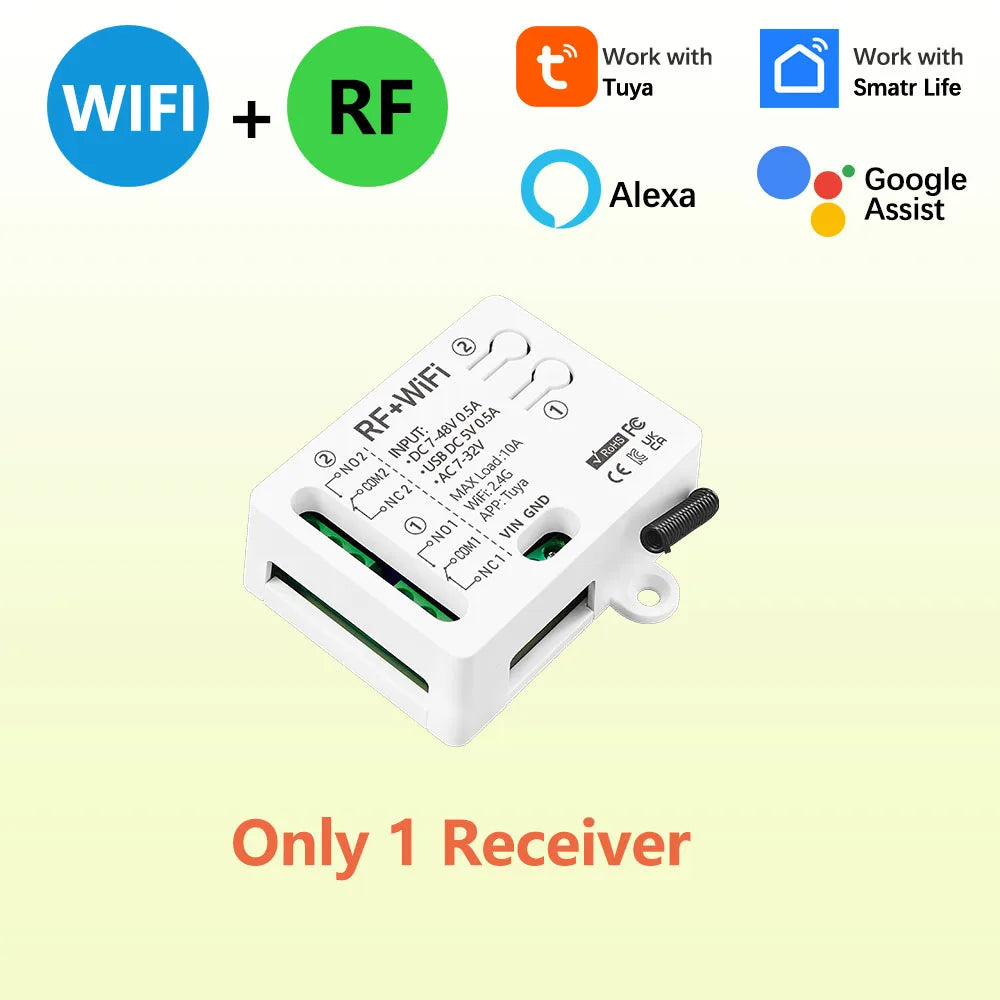 Tuya WiFi Smart Switch DC 12V 24V 2Channels Dry Contact Relay Receiver Wireless Remote Control Switch work with Smart Life,Alexa