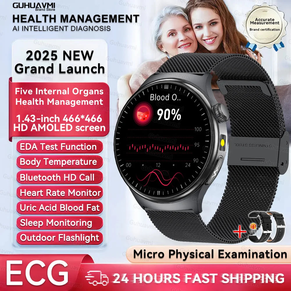 2025New Micro Physical Examination Smart Watch For Men Uric Acid Body Fat Five Organ Health Watches Bluetooth Call SmartBracelet