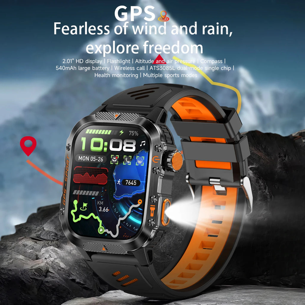 New Smart Watch Built-in Dual-frequency GPS Wireless Call 3ATM Waterproof  LED Flashlight Compass Men's Outdoor Sport Smartwatch