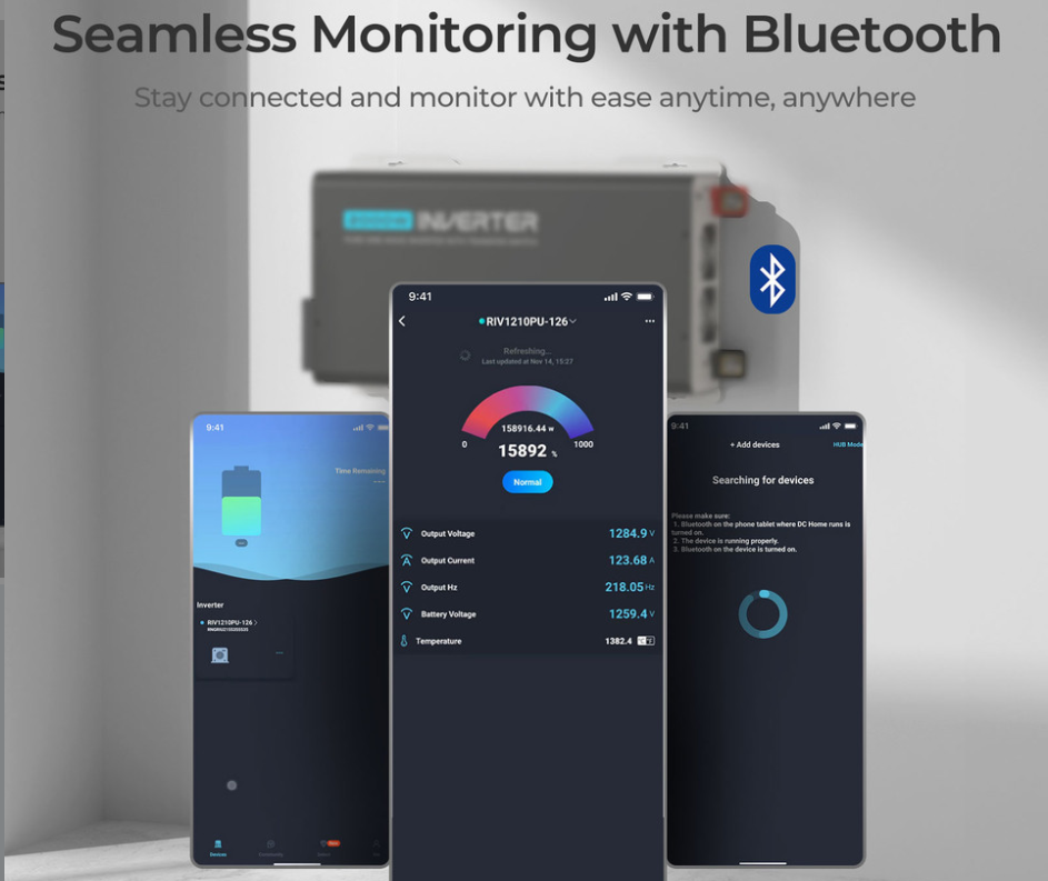 PUH - 12V 3000W Pure Sine Wave Inverter with UPS Transfer Switch and Built-in Bluetooth