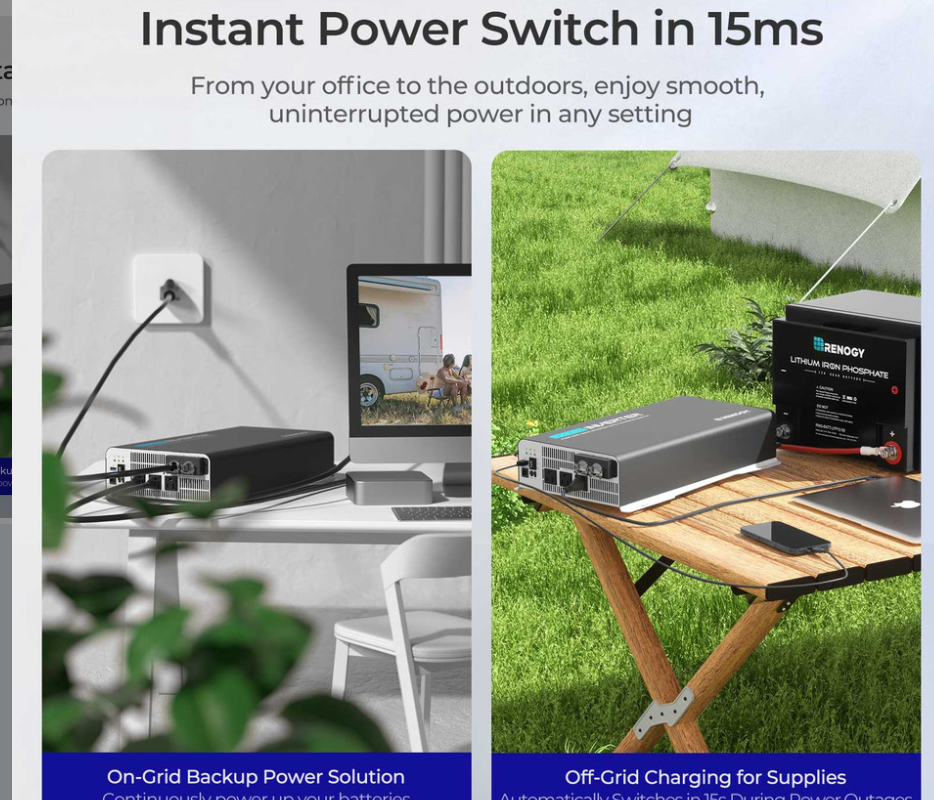 PUH - 12V 3000W Pure Sine Wave Inverter with UPS Transfer Switch and Built-in Bluetooth