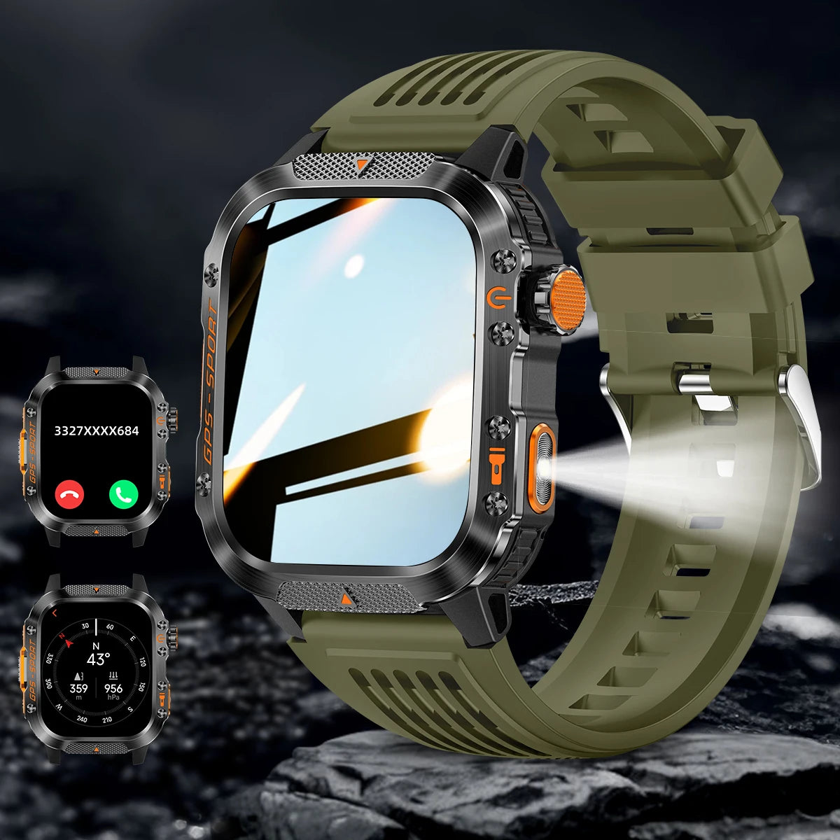 New Smart Watch Built-in Dual-frequency GPS Wireless Call 3ATM Waterproof  LED Flashlight Compass Men's Outdoor Sport Smartwatch
