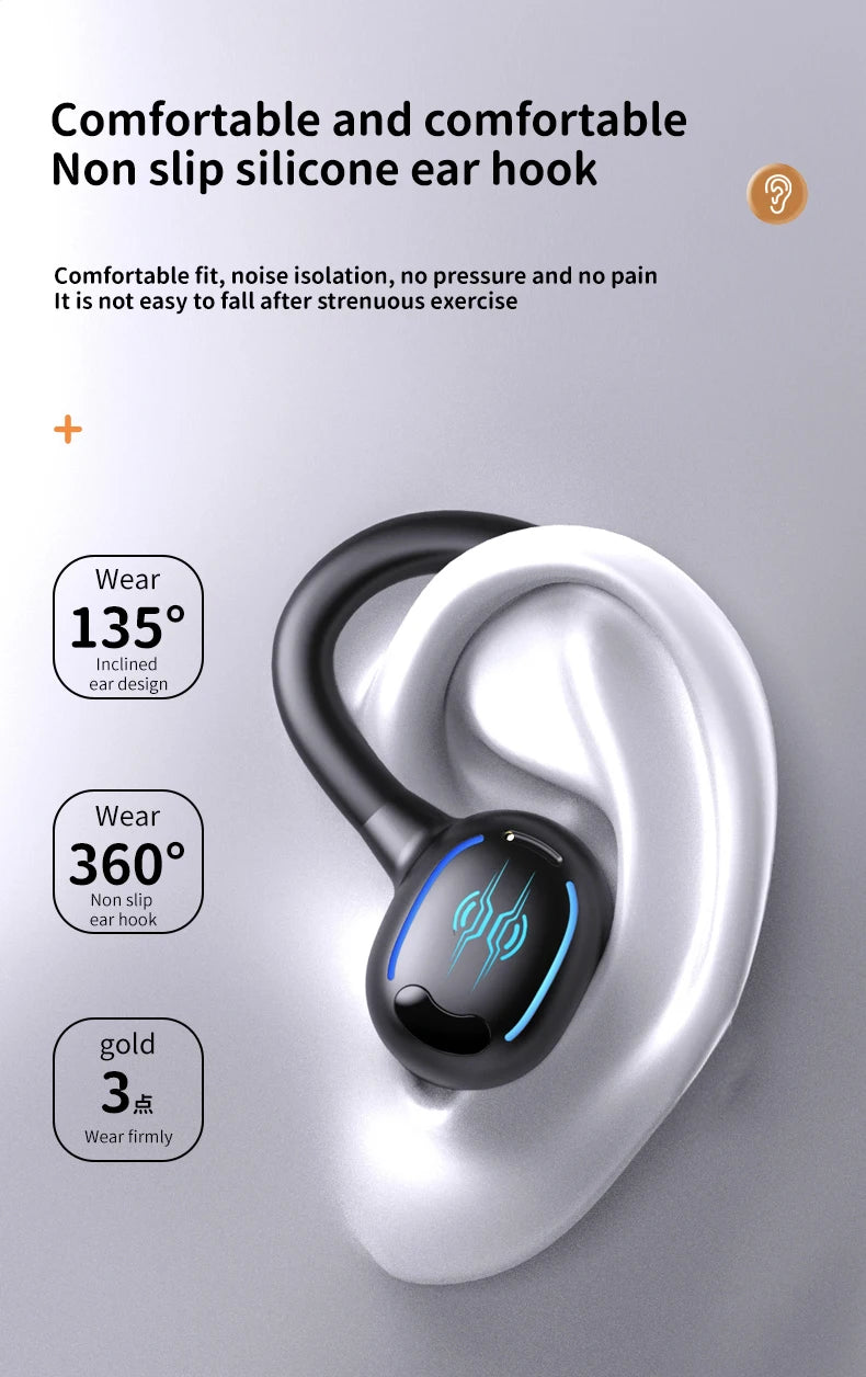 Sports Bluetooth 5.4 Earphones,True Wireless Headphones with Mic Touch Control,Noise Reduction Earhooks Waterproof TWS Earbuds