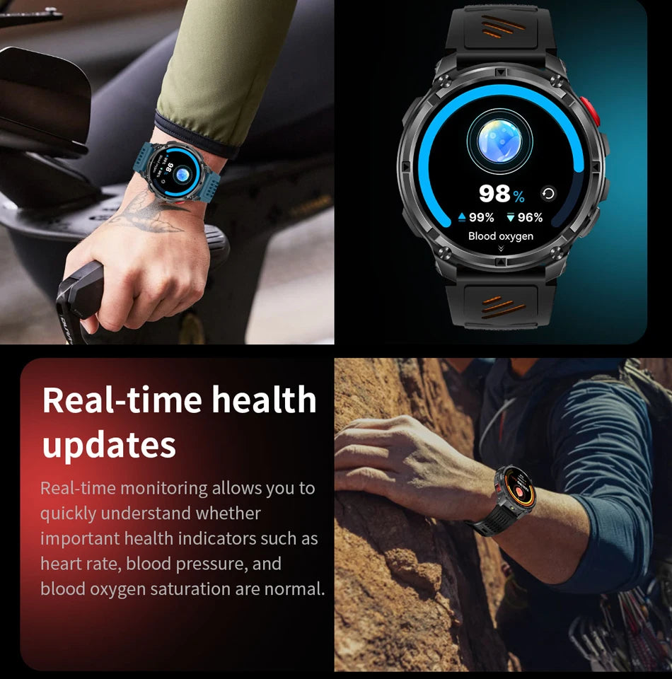 1100mAh Battery Smart Watch 1.7 Inch 360*360 AMOLED HD Screen Men Watch Compass 1ATM Waterproof Bluetooth Call Sports Smartwatch