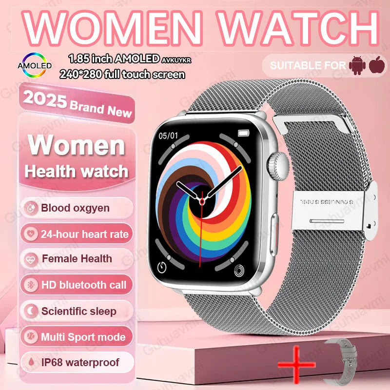 2025 New Genuine NFC Smat Watch For Men 1.85"AMOLED Screen Blood Pressure Heart Rate Female Health Waterproof Smarwatches Ladies