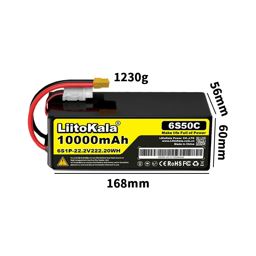 22.2V 50C 60C 80C 100C 6S 6000mAh 10000mAh 12000mAh 16000mAh Lithium Polymer Battery with XT60 X90 Plug, Suitable for Drones