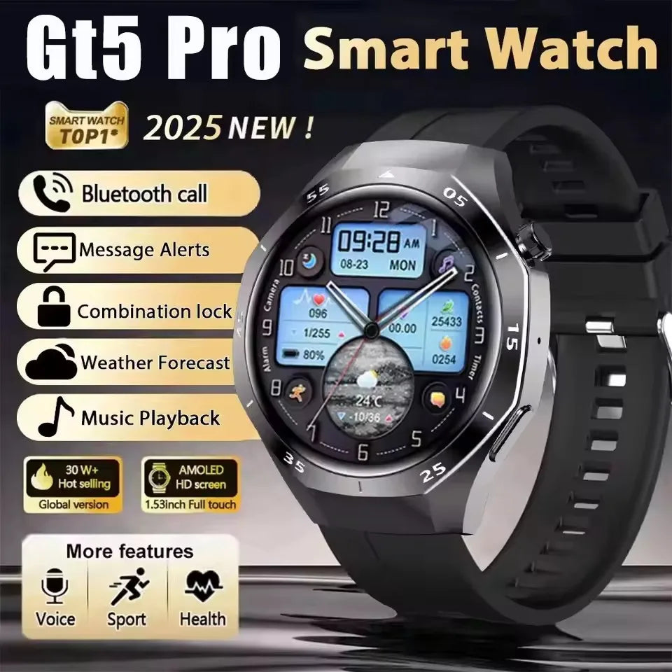Gt5 Pro 2025 New Smart Watch Men's 1.52 HD Screen Bluetooth Talk Heart Rate Monitor Men Women NFC Outdoor Sports Smart Watch