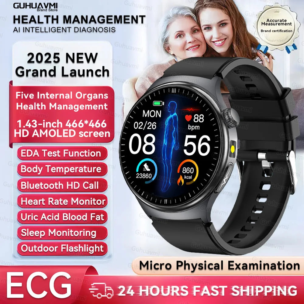 2025New Micro Physical Examination Smart Watch For Men Uric Acid Body Fat Five Organ Health Watches Bluetooth Call SmartBracelet