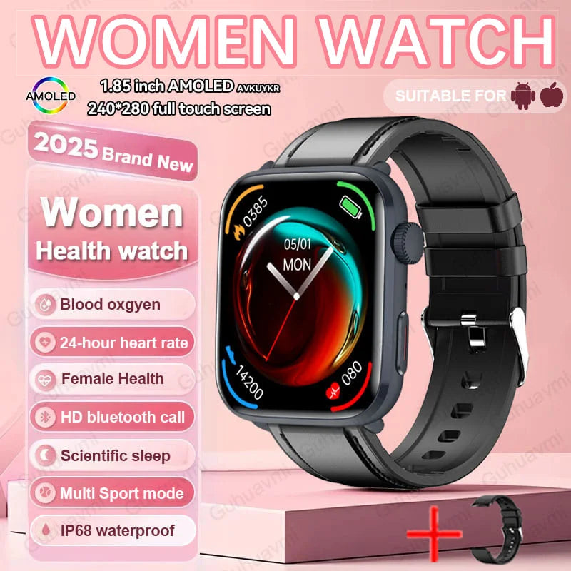 2025 New Genuine NFC Smat Watch For Men 1.85"AMOLED Screen Blood Pressure Heart Rate Female Health Waterproof Smarwatches Ladies