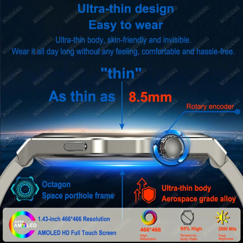 New Ultra Thin Smart Watch Men HD AMOLED 150+Sports NFC GPS Track IP68 Waterproof Health Monitor Bluetooth Call Smartwatch Woman