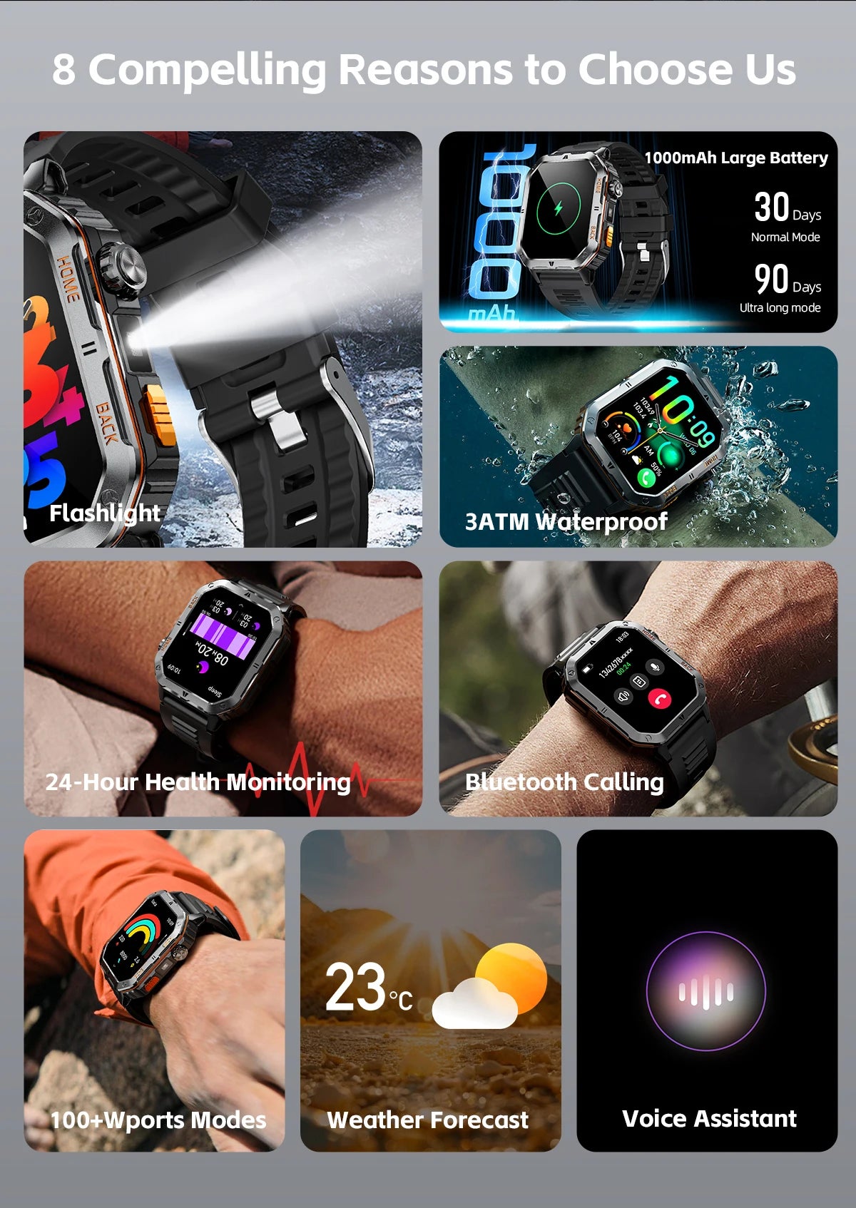 2025 New Military Outdoor 1000 mAh Battery Smart Watch Men GPS Sports Heart Rate IP68 Waterproof BT Calling Smartwatch Man xiaom