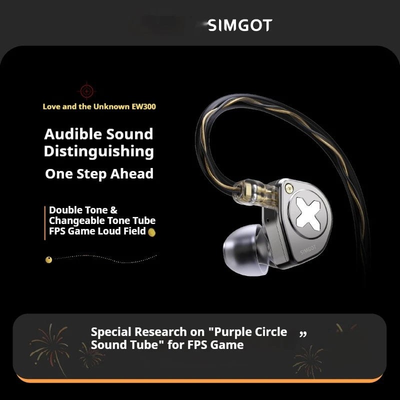 SIMGOT EW300 Gaming Earphones Wired In Ear HiFi DSP 1DD+1PLANAR+1PZT Anti Interference Monitor Headphones PC Esports Earbuds