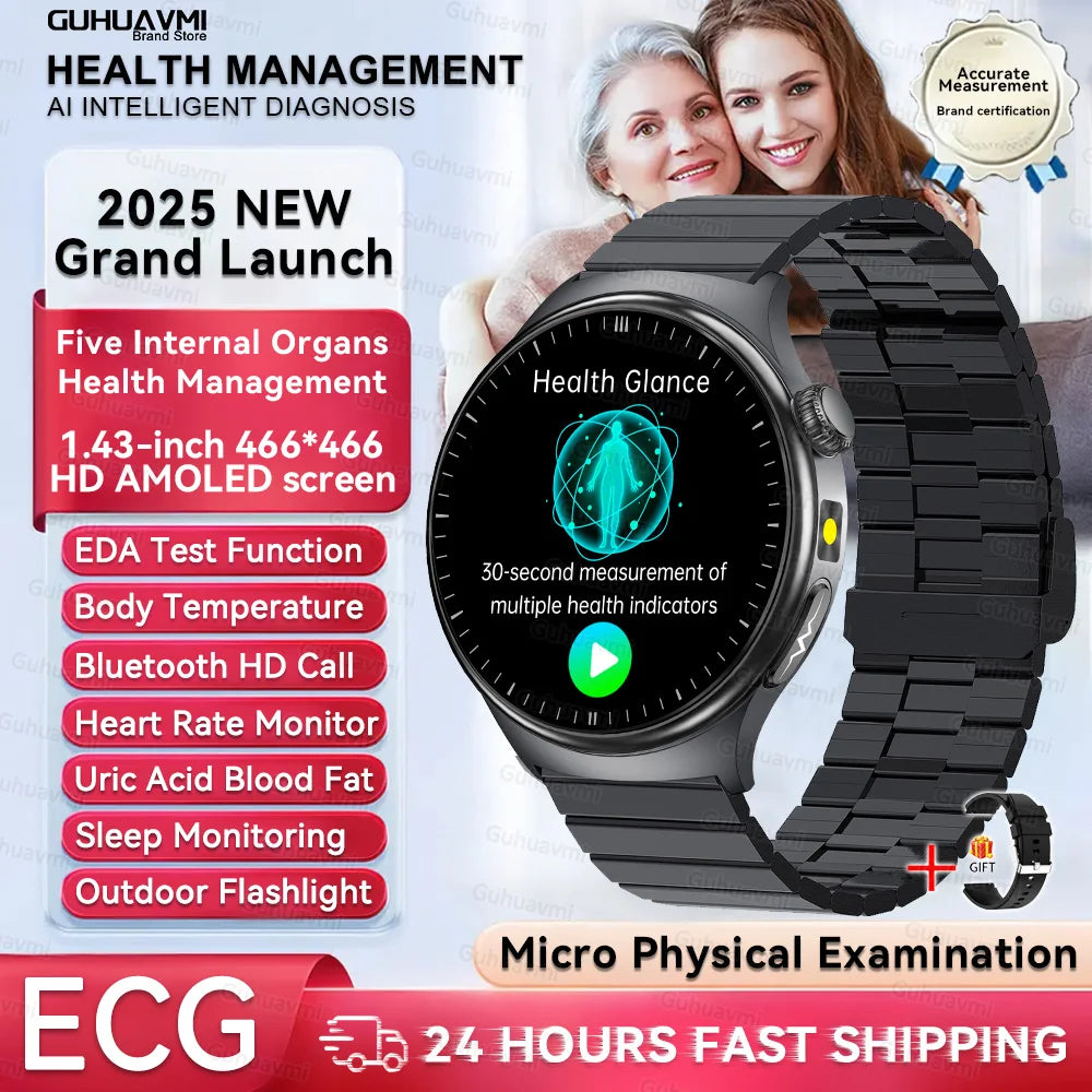 2025New Micro Physical Examination Smart Watch For Men Uric Acid Body Fat Five Organ Health Watches Bluetooth Call SmartBracelet