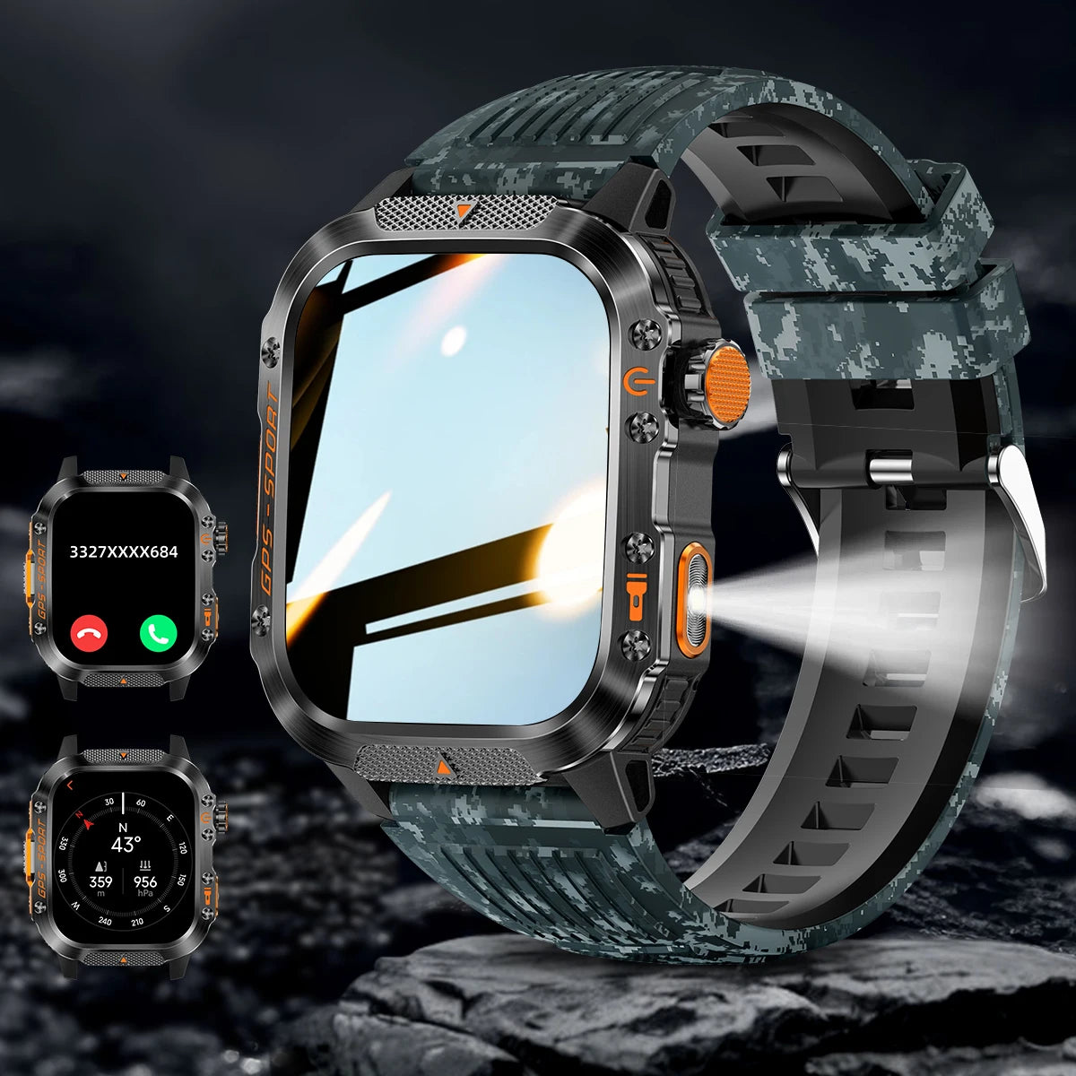 New Smart Watch Built-in Dual-frequency GPS Wireless Call 3ATM Waterproof  LED Flashlight Compass Men's Outdoor Sport Smartwatch