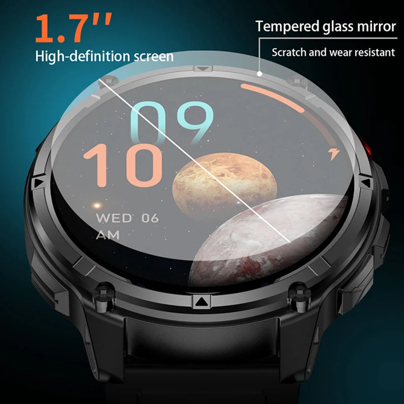 1100mAh Battery Smart Watch 1.7 Inch 360*360 AMOLED HD Screen Men Watch Compass 1ATM Waterproof Bluetooth Call Sports Smartwatch