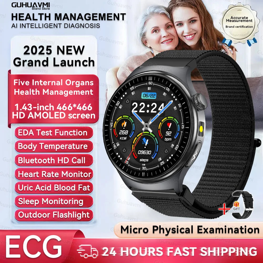 2025New Micro Physical Examination Smart Watch For Men Uric Acid Body Fat Five Organ Health Watches Bluetooth Call SmartBracelet