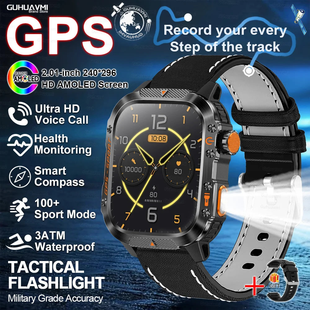 New Military Outdoor Sports GPS Smart Watch Men Built-in GPS Compass 10ATM Waterproof Swim Heart rate Bluetooth Call SmartWatch