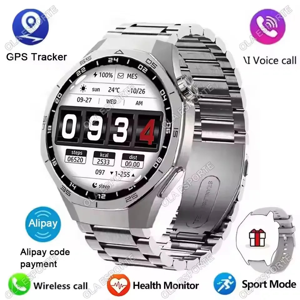 New GT5 Pro Smart Watch 2025 Men Women Heart Rate Bluetooth Call Dynamic Lsland 360*360 AMOLED Screen Waterproof Man Smartwatch