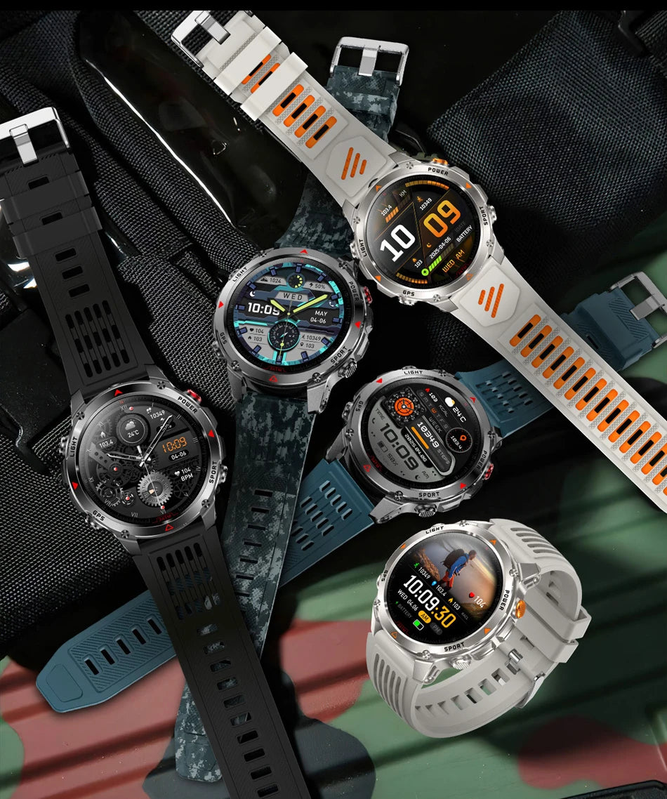 1100mAh Battery Smart Watch 1.7 Inch 360*360 AMOLED HD Screen Men Watch Compass 1ATM Waterproof Bluetooth Call Sports Smartwatch