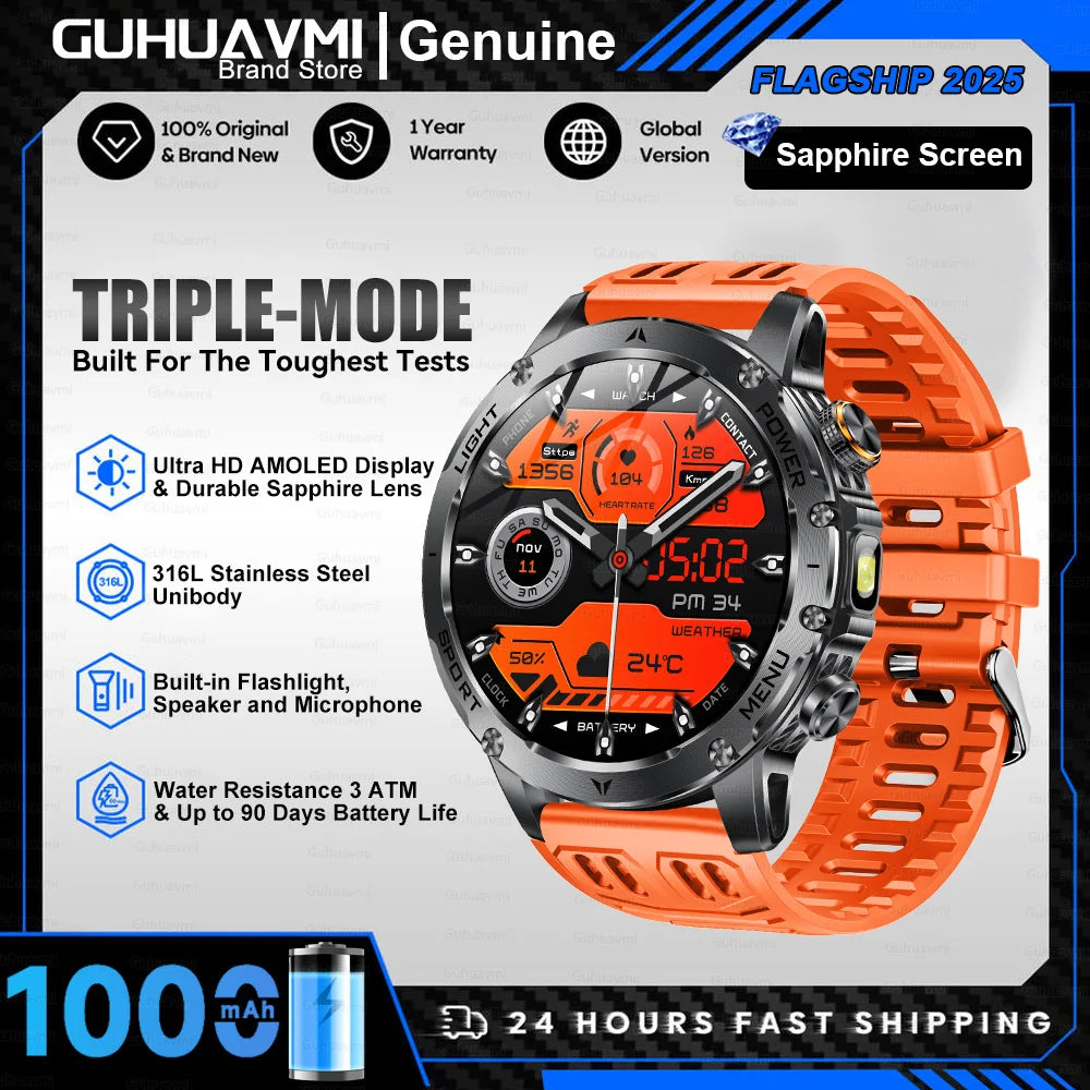 2025 New Military T-Rex3 Ultra 1000mAh Battery swim Smart watch tracker 5ATM Waterproof Heart Rate Sports tracker Smartwatch Men