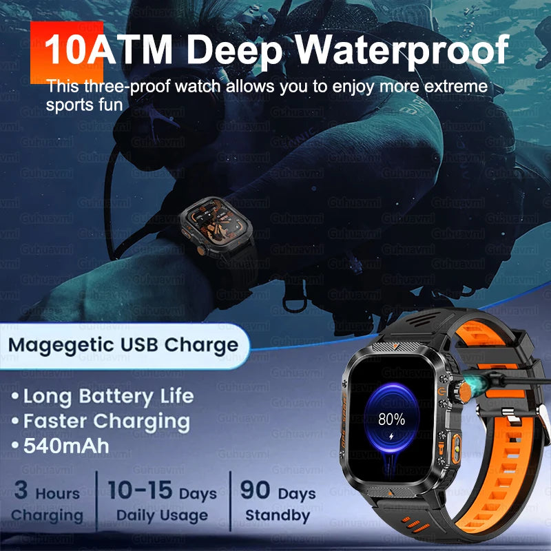 New Military Outdoor Sports GPS Smart Watch Men Built-in GPS Compass 10ATM Waterproof Swim Heart rate Bluetooth Call SmartWatch