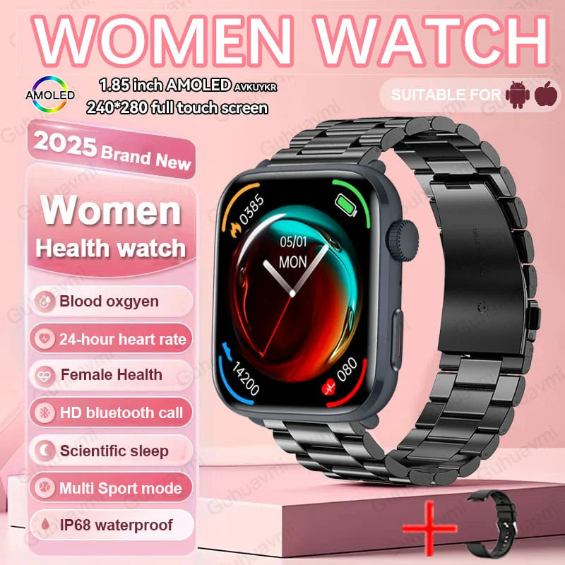 2025 New Genuine NFC Smat Watch For Men 1.85"AMOLED Screen Blood Pressure Heart Rate Female Health Waterproof Smarwatches Ladies