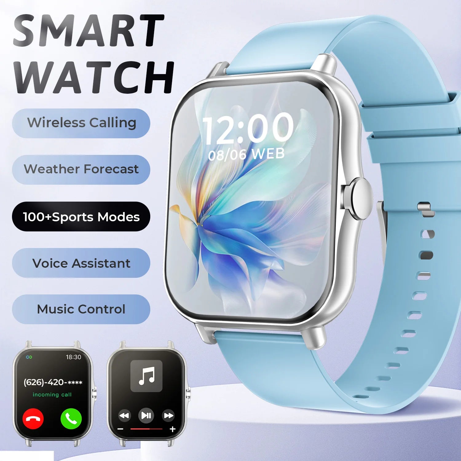 SIMSONLAB New Smart Watch Bluetooth Call Fitness Tracker Heart Rate Sleep Record Outdoor Sport Watch for Android/IOS Men Women - Clear Quartz Market