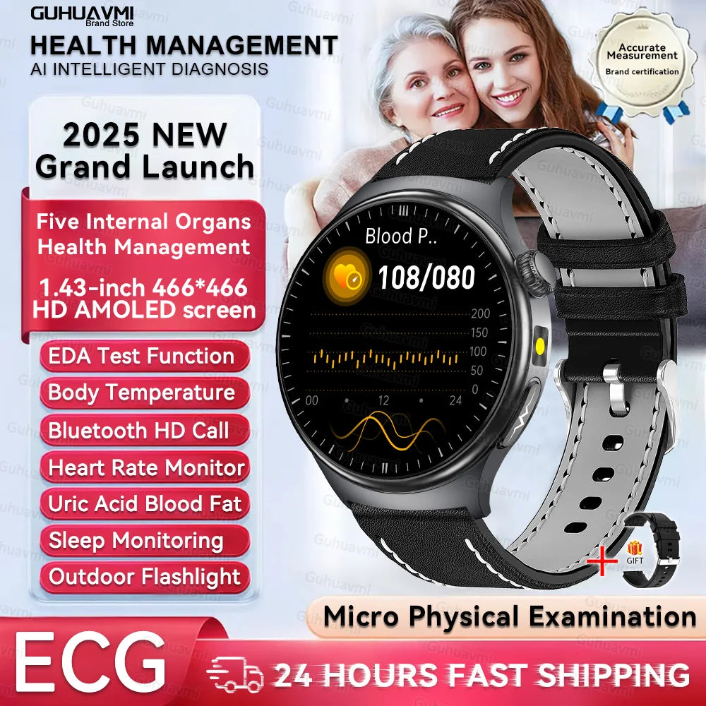 2025New Micro Physical Examination Smart Watch For Men Uric Acid Body Fat Five Organ Health Watches Bluetooth Call SmartBracelet