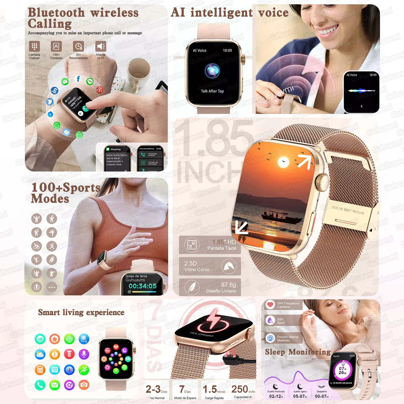 2025 New Genuine NFC Smat Watch For Men 1.85"AMOLED Screen Blood Pressure Heart Rate Female Health Waterproof Smarwatches Ladies
