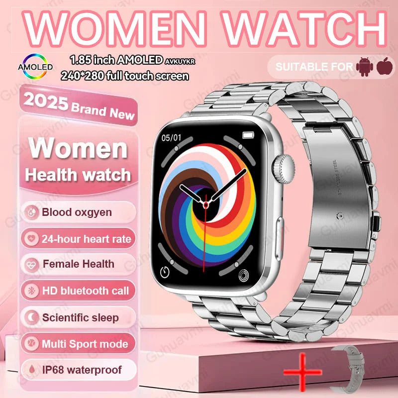 2025 New Genuine NFC Smat Watch For Men 1.85"AMOLED Screen Blood Pressure Heart Rate Female Health Waterproof Smarwatches Ladies