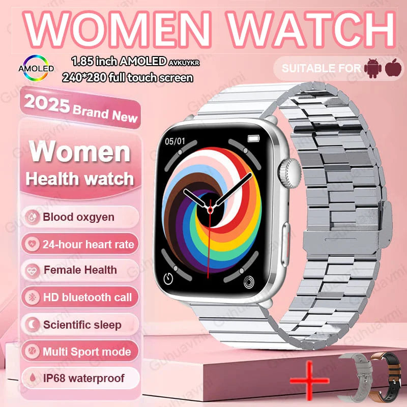 2025 New Genuine NFC Smat Watch For Men 1.85"AMOLED Screen Blood Pressure Heart Rate Female Health Waterproof Smarwatches Ladies