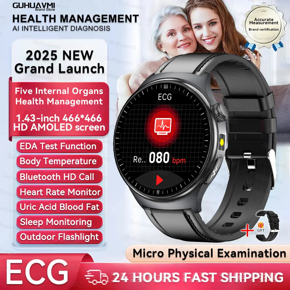 2025New Micro Physical Examination Smart Watch For Men Uric Acid Body Fat Five Organ Health Watches Bluetooth Call SmartBracelet