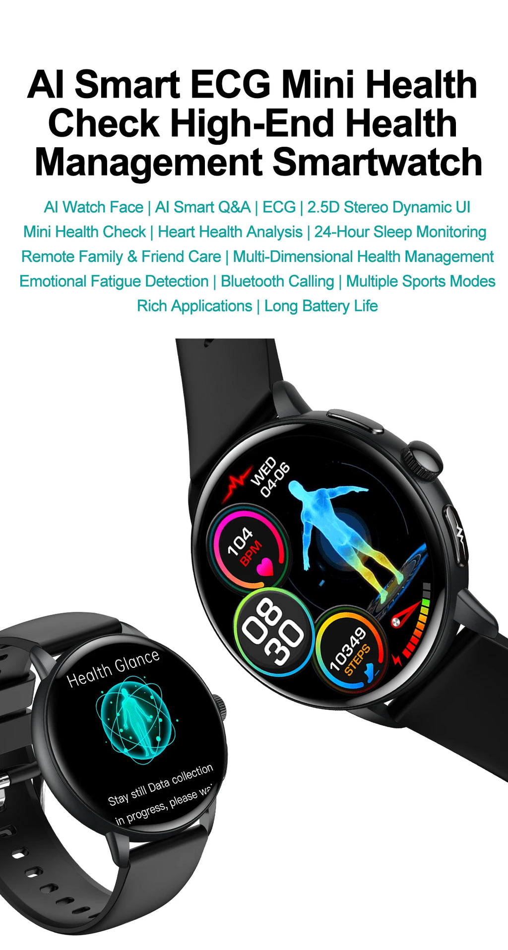 2026 New Professional Health Smart Watch Health Blood oxygen Pressure Uric Acid Blood lipid ECG Sports Call watch For Man Women - Clear Quartz Market