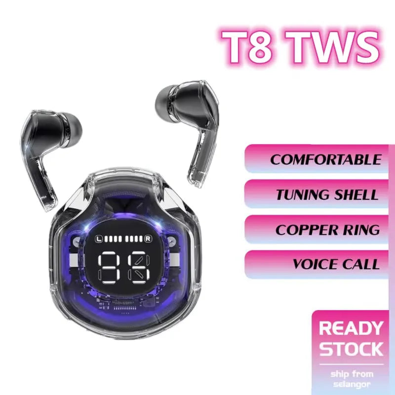 NEW T8 TWS Wireless Earphone Bluetooth 5.3 Headphones Sport Gaming Headsets Noise Reduction Earbuds