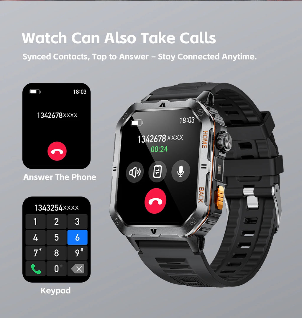 2025 New Military Outdoor 1000 mAh Battery Smart Watch Men GPS Sports Heart Rate IP68 Waterproof BT Calling Smartwatch Man xiaom