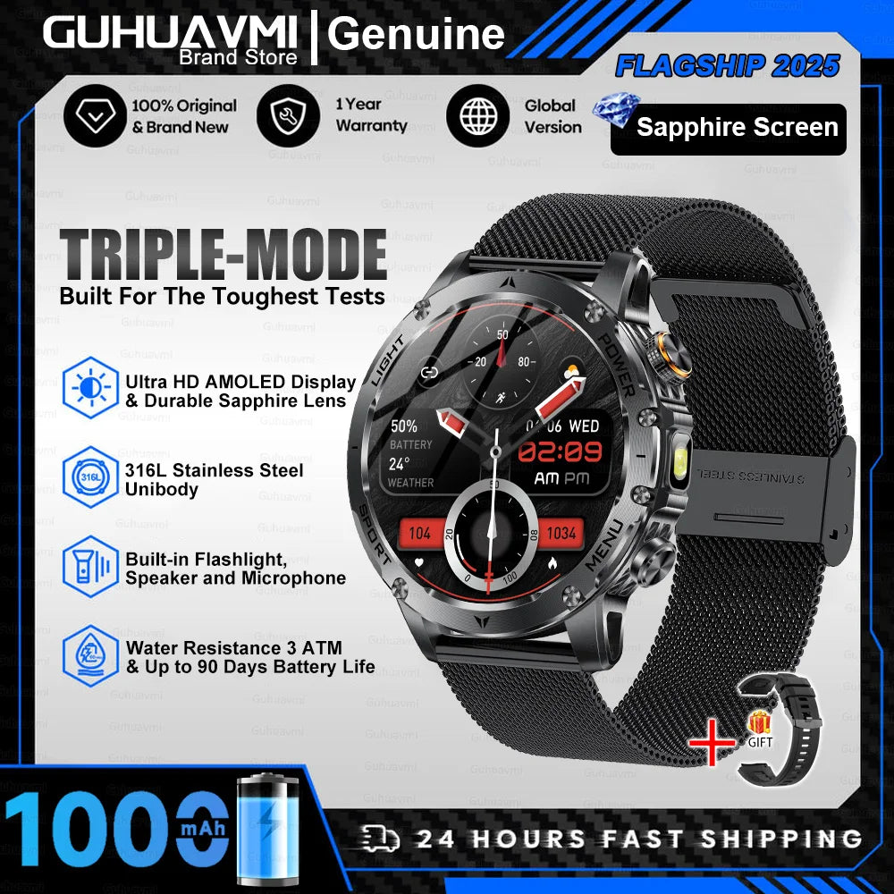 2025 New Military T-Rex3 Ultra 1000mAh Battery swim Smart watch tracker 5ATM Waterproof Heart Rate Sports tracker Smartwatch Men