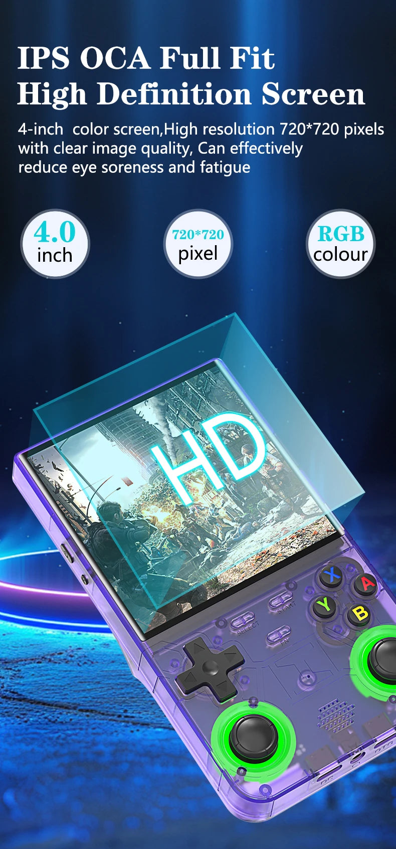 Emeka New R36 Ultra Retro Video Player 4.0-inch IPS Screen Linux System Handheld Portable Game Console 64GB/128GB Newly Upgraded