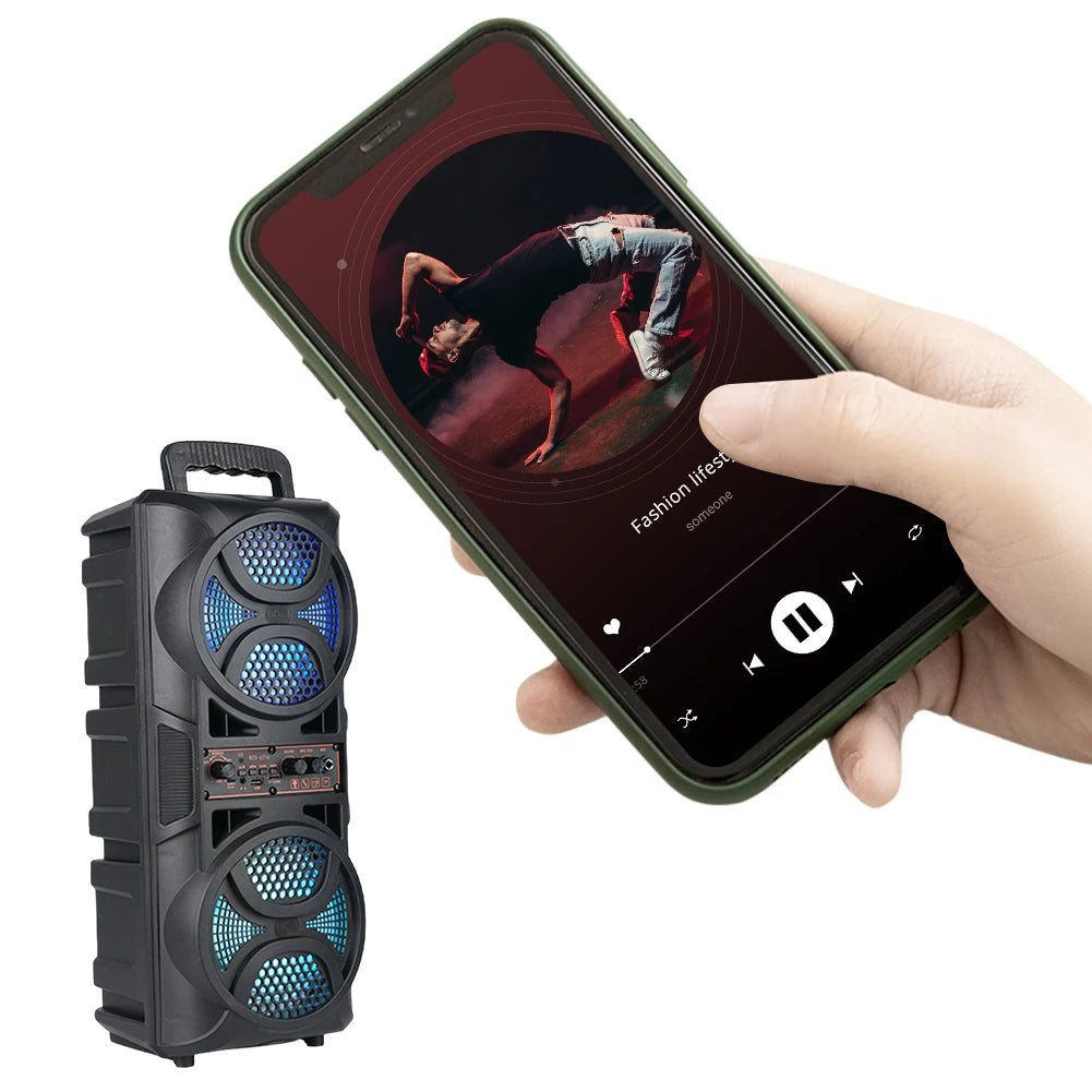 BT Speaker Portable Speaker with 6.5in Subwoofer Deep Bass LED Lights Support USB/TF/AUX/FM/BT/MIC Long Playtime for BBQ Party