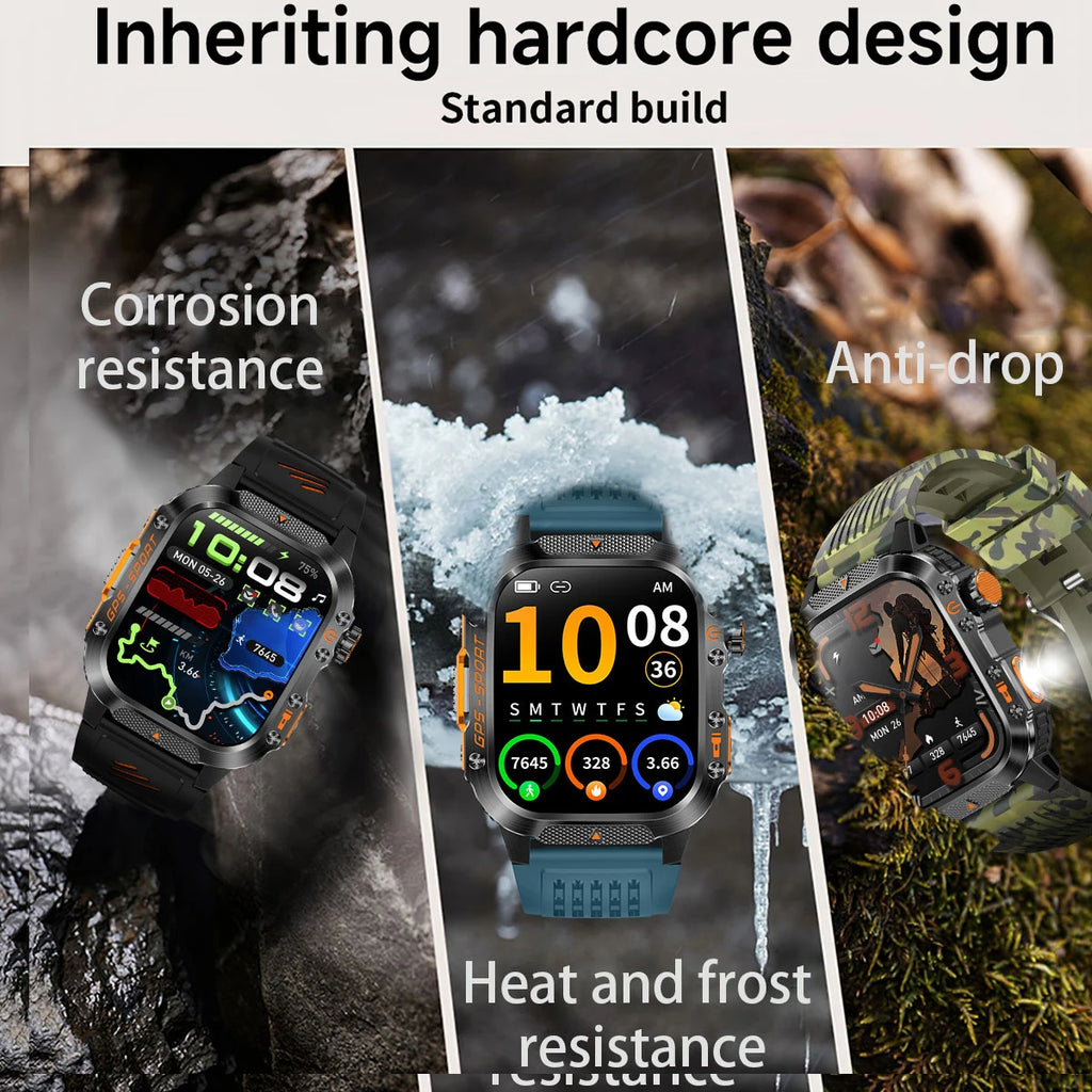 New Smart Watch Built-in Dual-frequency GPS Wireless Call 3ATM Waterproof  LED Flashlight Compass Men's Outdoor Sport Smartwatch