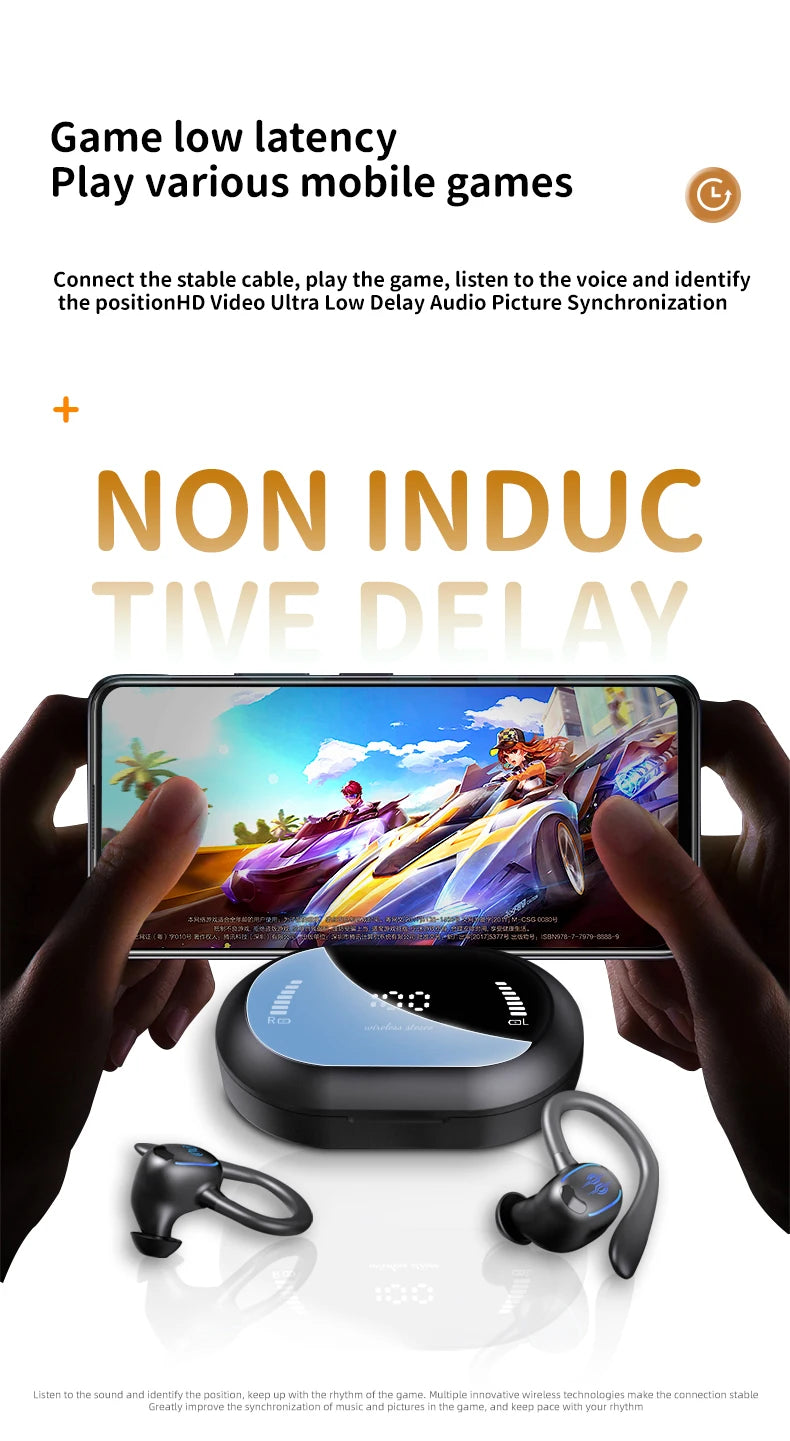 Sports Bluetooth 5.4 Earphones,True Wireless Headphones with Mic Touch Control,Noise Reduction Earhooks Waterproof TWS Earbuds