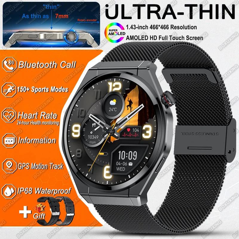 New Ultra Thin Smart Watch Men HD AMOLED 150+Sports NFC GPS Track IP68 Waterproof Health Monitor Bluetooth Call Smartwatch Woman