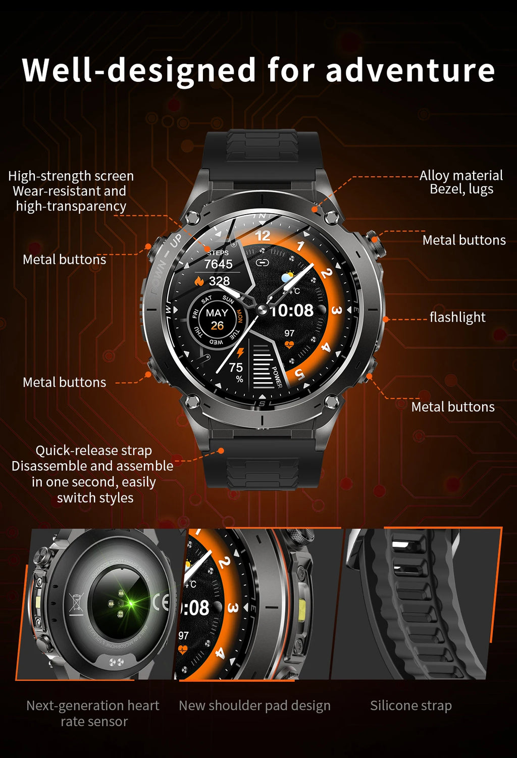 2025 For Huawei Stratos 4 GPS Smartwatch 1.43"AMOLED HD Screen Compass Barometric Altimeter Flashlight Voice Calling Smart Watch